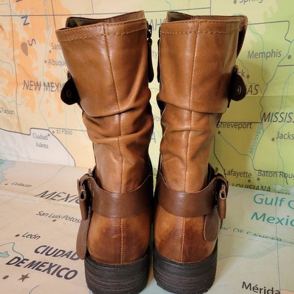 Earth Brown Leather Moto Buckle Boots Size 9.5 - Picture 4 of 13